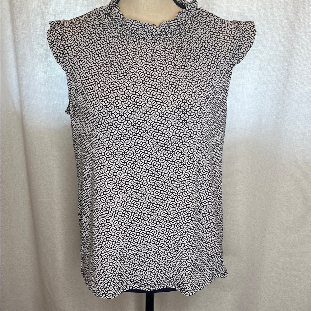 Adriana Papell black and white ruffle collar blouse size small